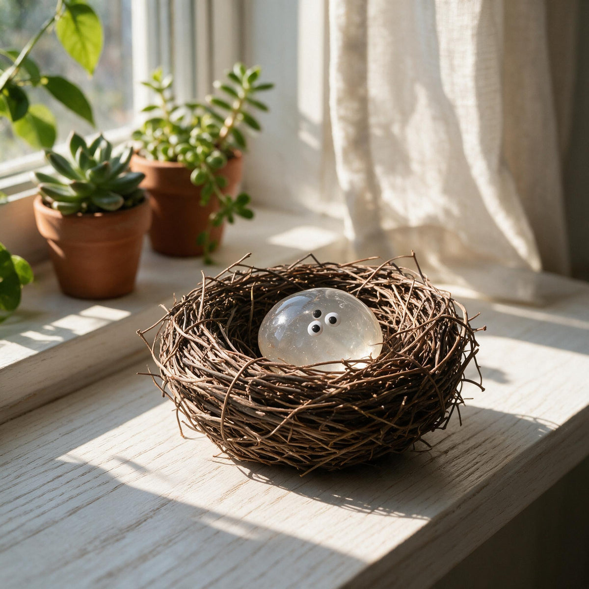 Natural Mini Irregular Crystal Eggs & Bird Nest – Tiny Nature-Inspired Decor