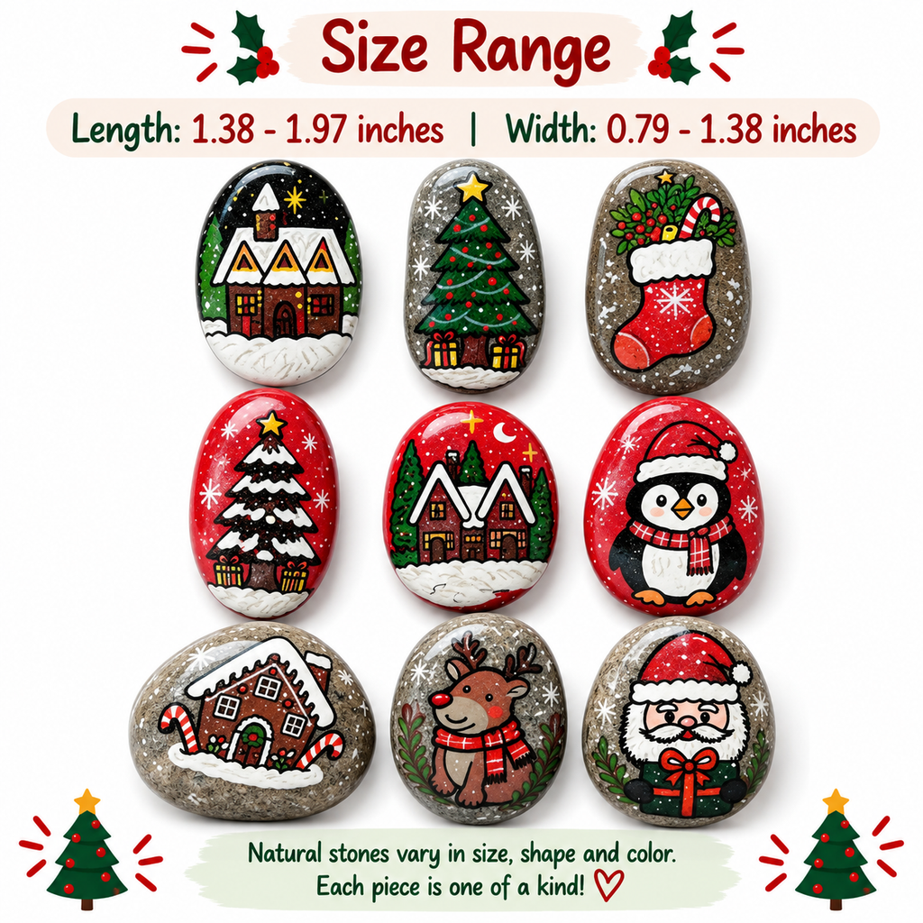 Hand Painted Christmas Rocks, Christmas Stone Art Set, Santa Snowman Reindeer Decor, 6 9 12 Piece Holiday Gift, Christmas Decor