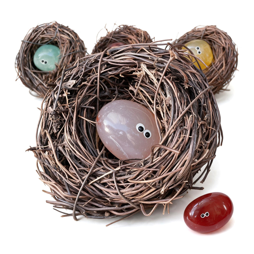 Natural Mini Irregular Crystal Eggs & Bird Nest – Tiny Nature-Inspired Decor