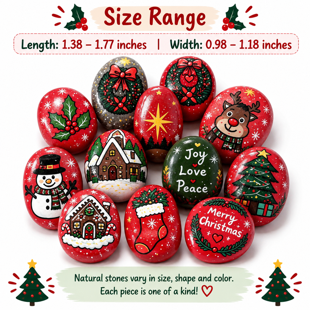 Hand Painted Christmas Rocks, Christmas Stone Art Set, Santa Snowman Reindeer Decor, 6 9 12 Piece Holiday Gift, Christmas Decor
