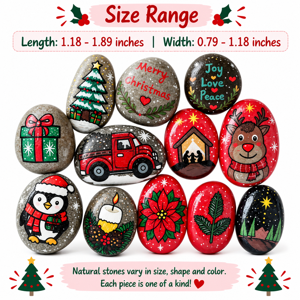 Hand Painted Christmas Rocks, Christmas Stone Art Set, Santa Snowman Reindeer Decor, 6 9 12 Piece Holiday Gift, Christmas Decor