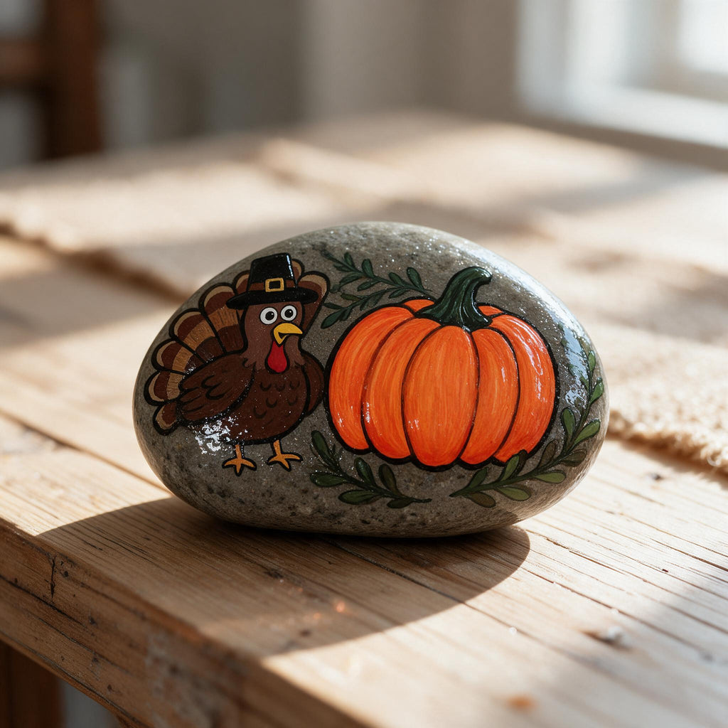 Hand-Painted Thanksgiving Stone Sets – 5 or 6 Piece Options
