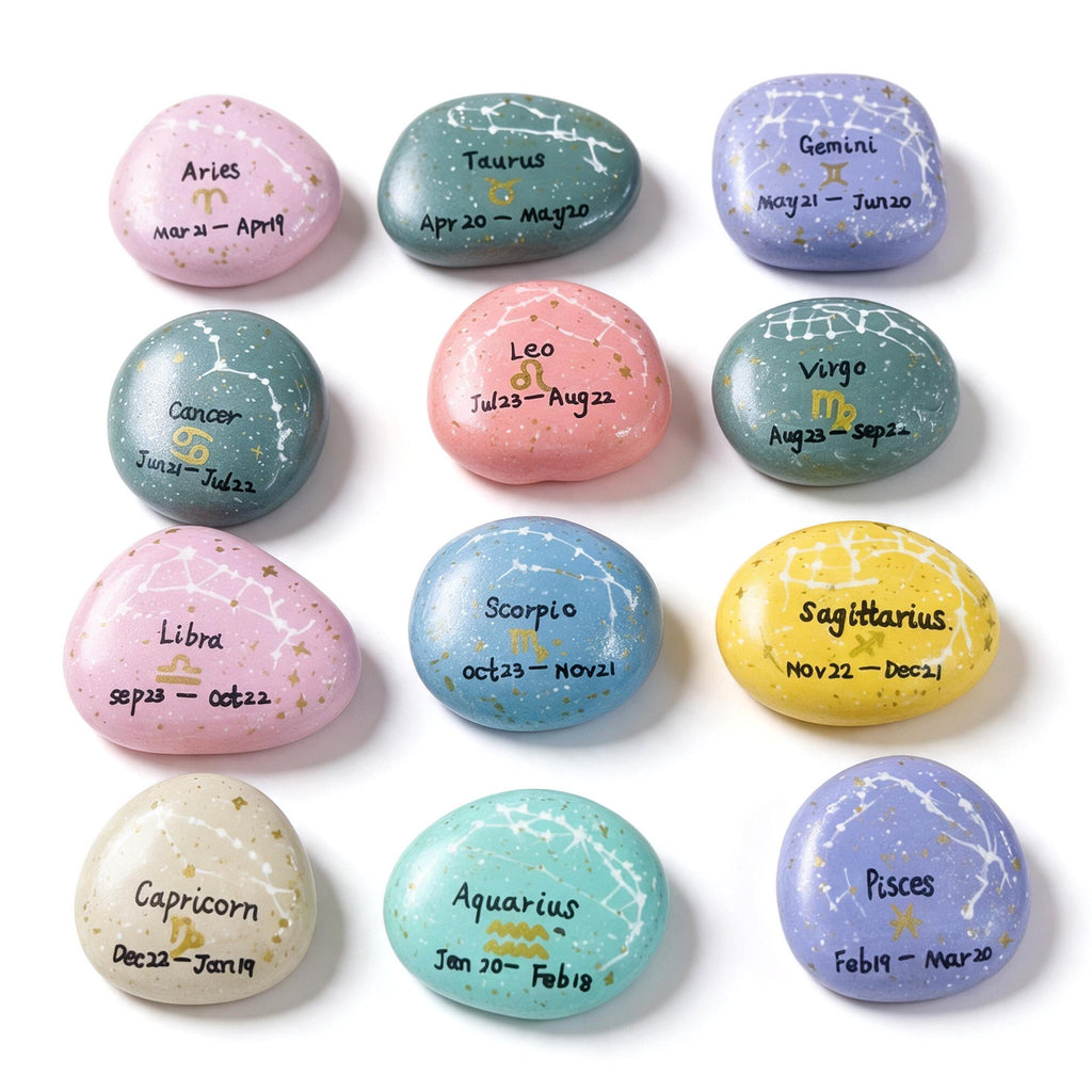 12 Zodiac Hand Painted Stones, Astrology Gifts, Zodiac Sign Decor, Birthday Gift, Celestial Keepsake