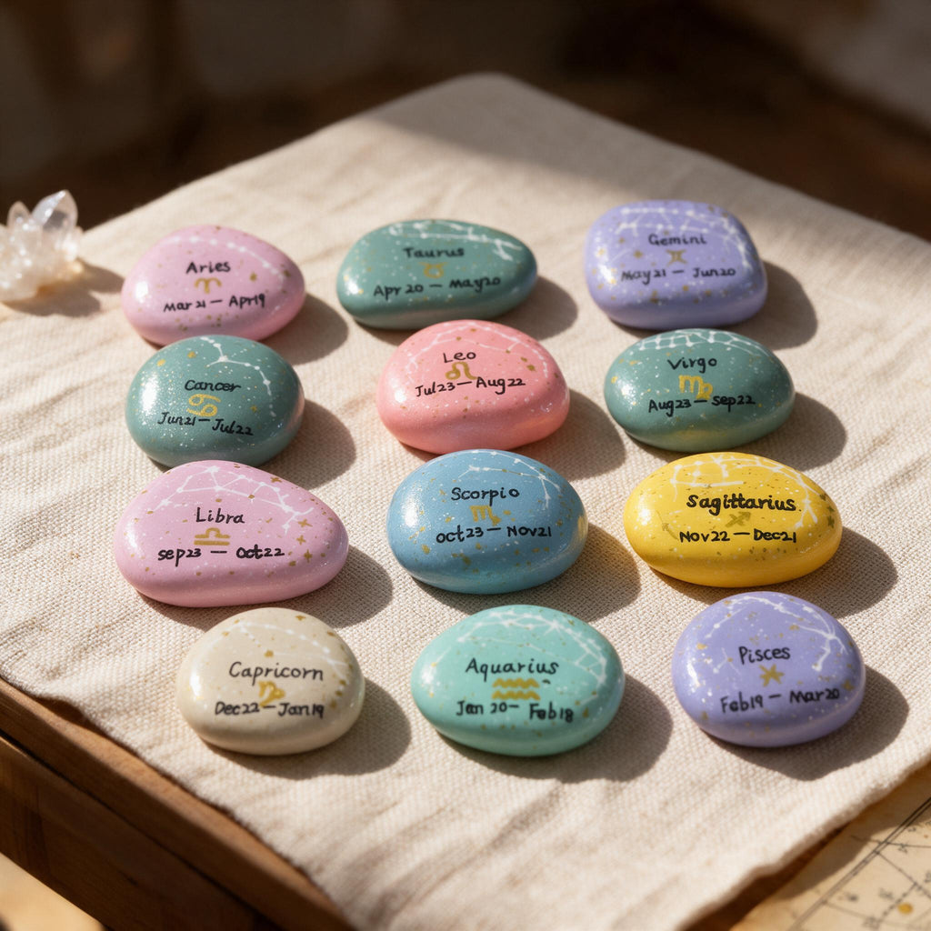 12 Zodiac Hand Painted Stones, Astrology Gifts, Zodiac Sign Decor, Birthday Gift, Celestial Keepsake