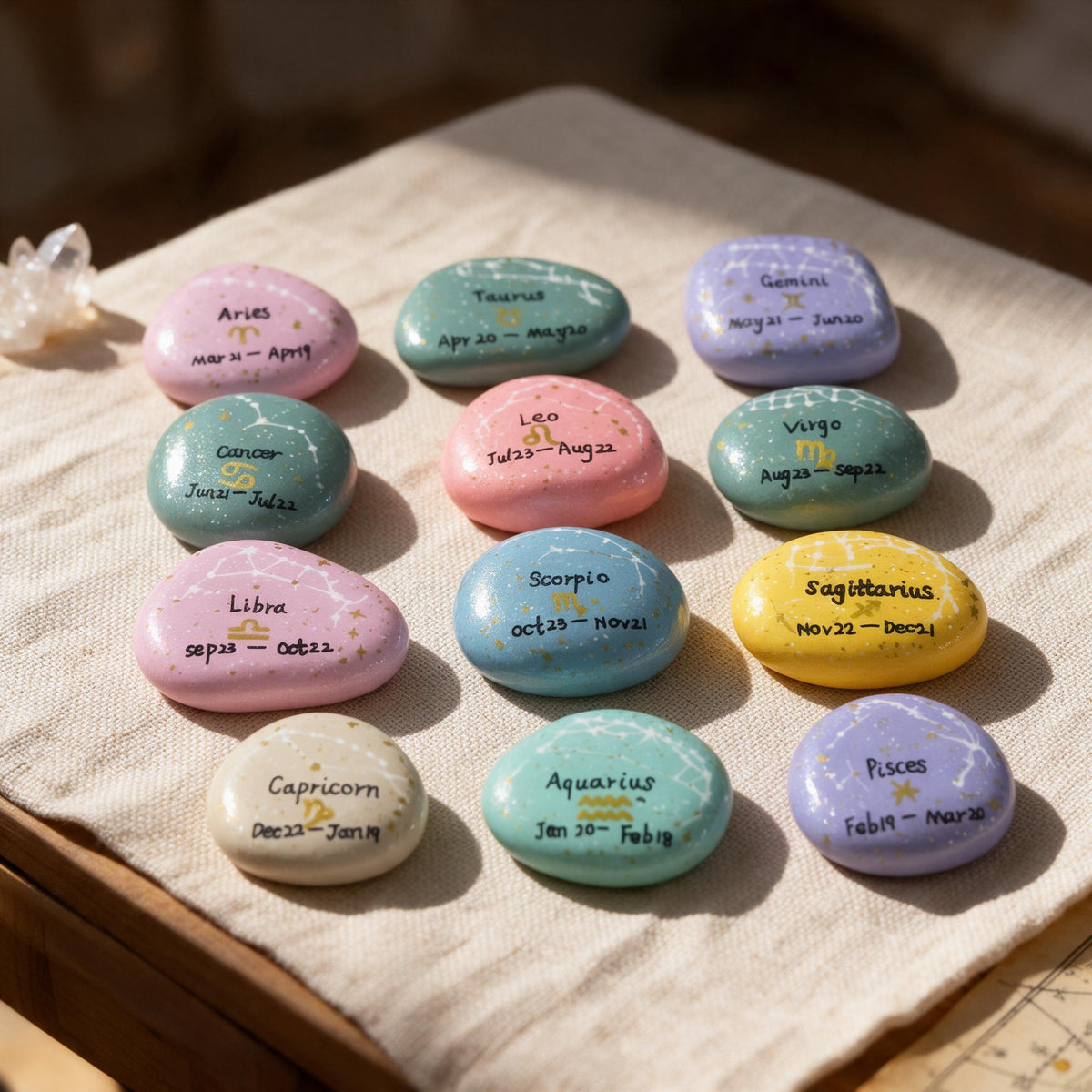 12 Zodiac Hand Painted Stones, Astrology Gifts, Zodiac Sign Decor, Birthday Gift, Celestial Keepsake