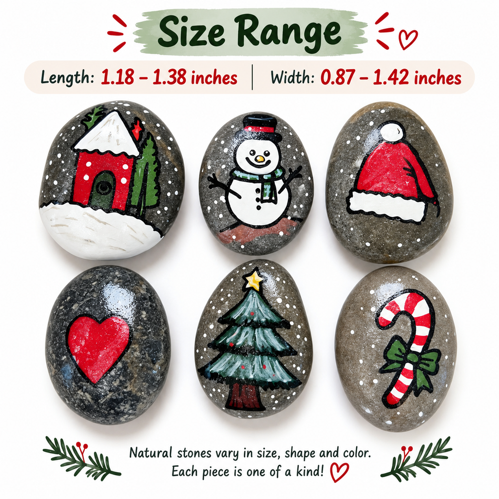 Hand Painted Christmas Rocks, Christmas Stone Art Set, Santa Snowman Reindeer Decor, 6 9 12 Piece Holiday Gift, Christmas Decor