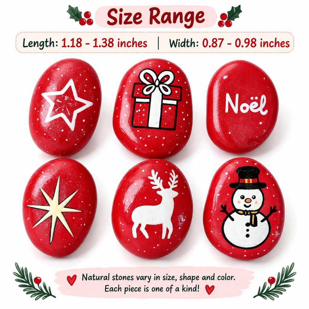 Hand Painted Christmas Rocks, Christmas Stone Art Set, Santa Snowman Reindeer Decor, 6 9 12 Piece Holiday Gift, Christmas Decor
