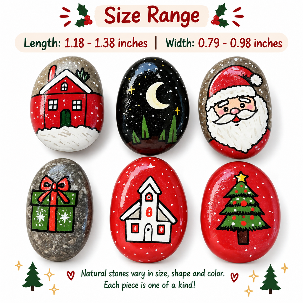 Hand Painted Christmas Rocks, Christmas Stone Art Set, Santa Snowman Reindeer Decor, 6 9 12 Piece Holiday Gift, Christmas Decor