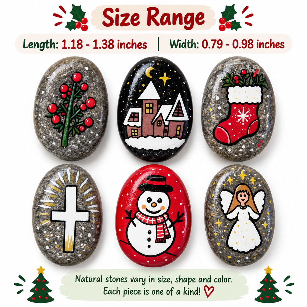 Hand Painted Christmas Rocks, Christmas Stone Art Set, Santa Snowman Reindeer Decor, 6 9 12 Piece Holiday Gift, Christmas Decor