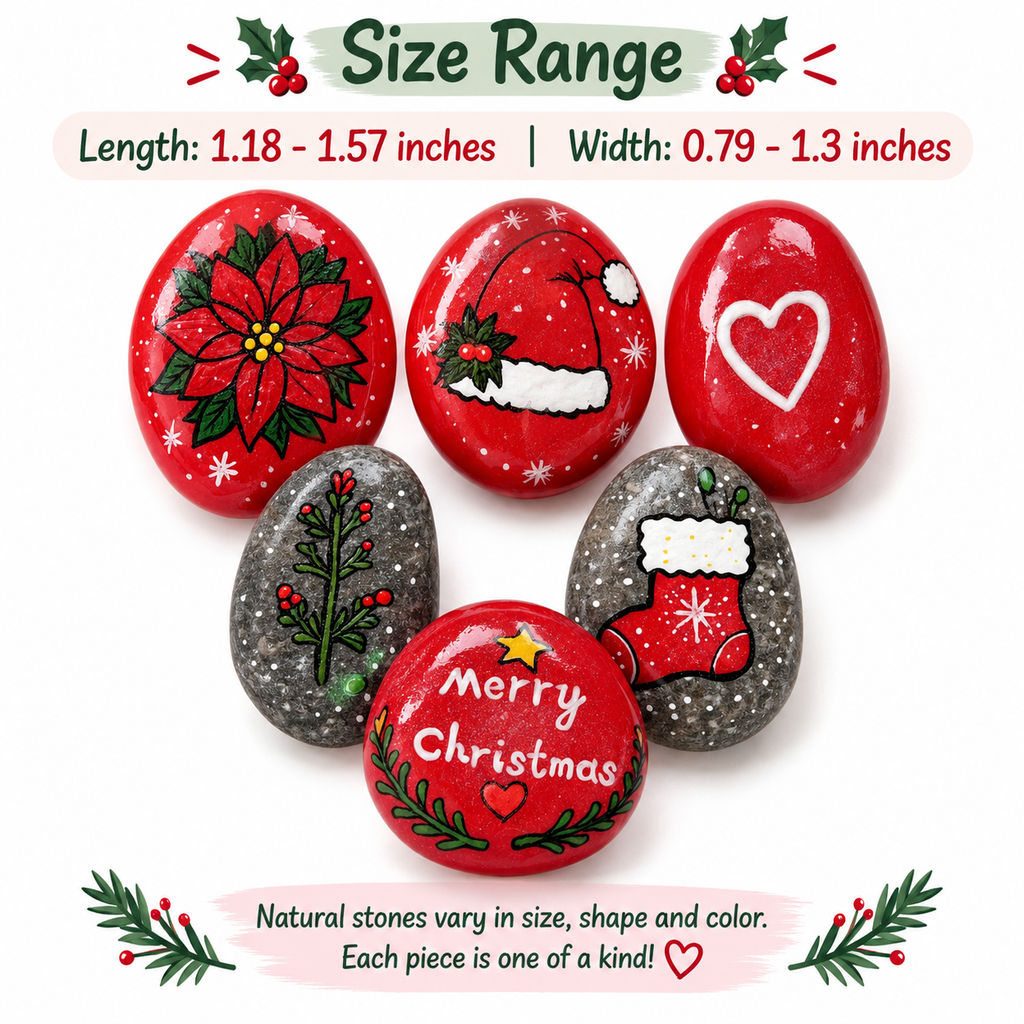 Hand Painted Christmas Rocks, Christmas Stone Art Set, Santa Snowman Reindeer Decor, 6 9 12 Piece Holiday Gift, Christmas Decor