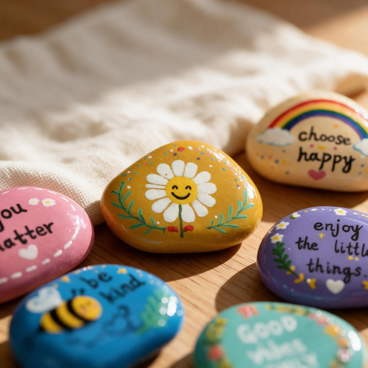 Hand-Painted Message Stones, Set of 6, Inspirational Gift