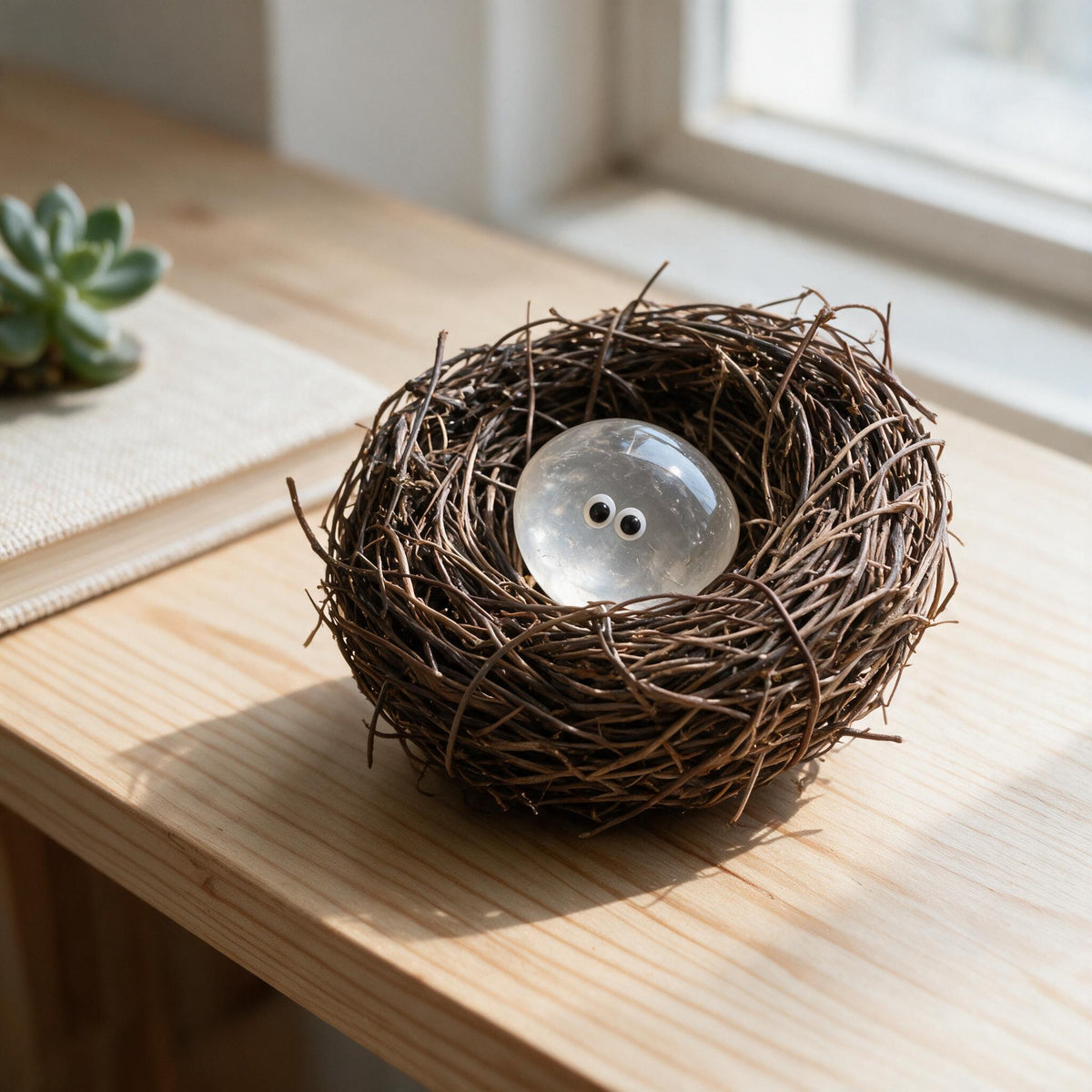 Natural Mini Irregular Crystal Eggs & Bird Nest – Tiny Nature-Inspired Decor