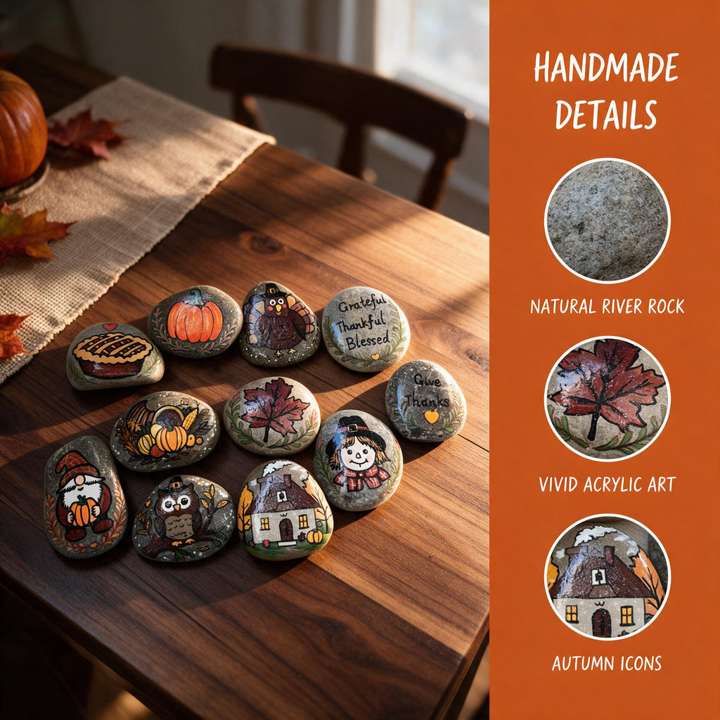Hand-Painted Thanksgiving Stone Sets – 5 or 6 Piece Options