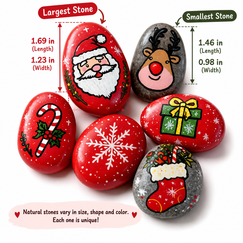 Hand Painted Christmas Rocks, Christmas Stone Art Set, Santa Snowman Reindeer Decor, 6 9 12 Piece Holiday Gift, Christmas Decor