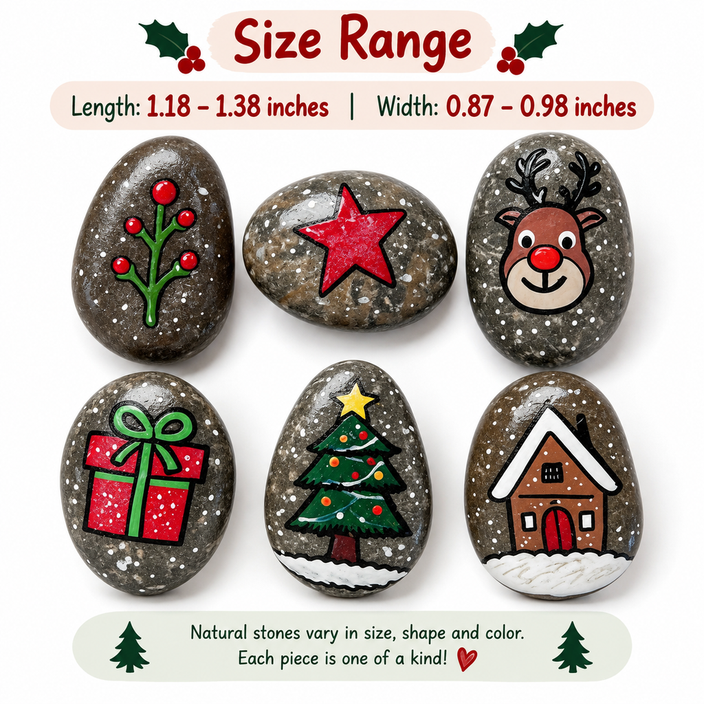 Hand Painted Christmas Rocks, Christmas Stone Art Set, Santa Snowman Reindeer Decor, 6 9 12 Piece Holiday Gift, Christmas Decor