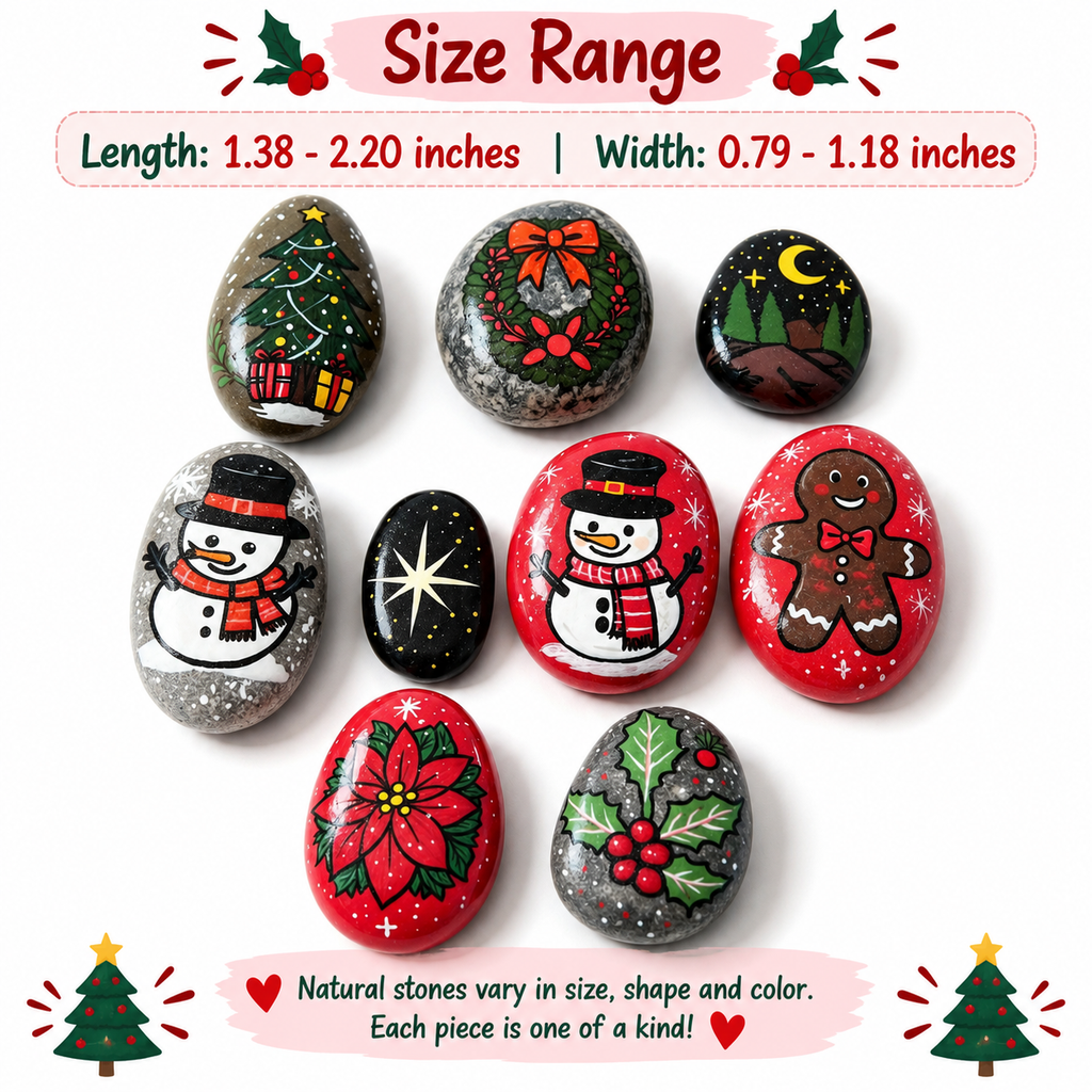 Hand Painted Christmas Rocks, Christmas Stone Art Set, Santa Snowman Reindeer Decor, 6 9 12 Piece Holiday Gift, Christmas Decor
