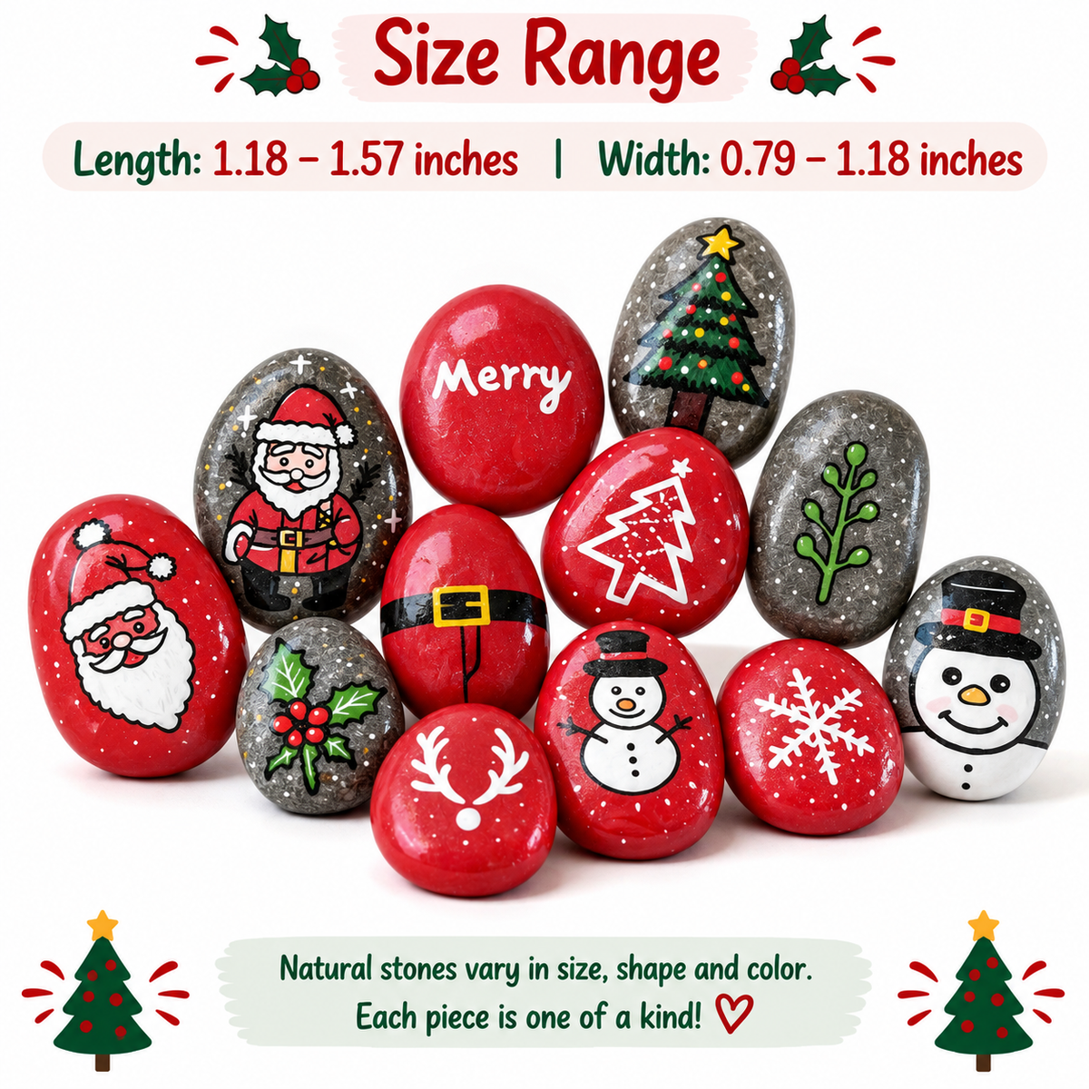Hand Painted Christmas Rocks, Christmas Stone Art Set, Santa Snowman Reindeer Decor, 6 9 12 Piece Holiday Gift, Christmas Decor