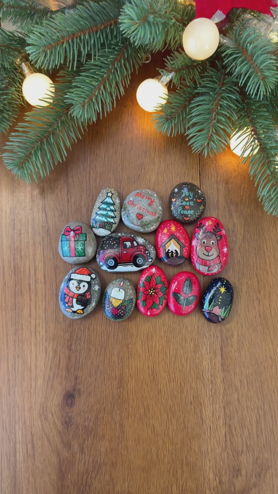 Hand Painted Christmas Rocks, Christmas Stone Art Set, Santa Snowman Reindeer Decor, 6 9 12 Piece Holiday Gift, Christmas Decor