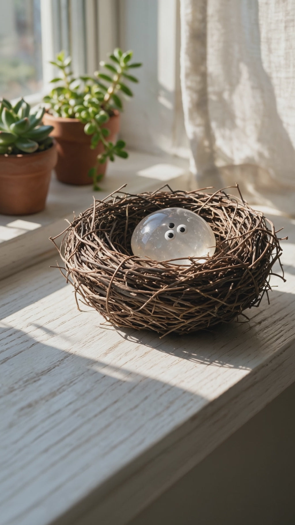 Natural Mini Irregular Crystal Eggs & Bird Nest – Tiny Nature-Inspired Decor