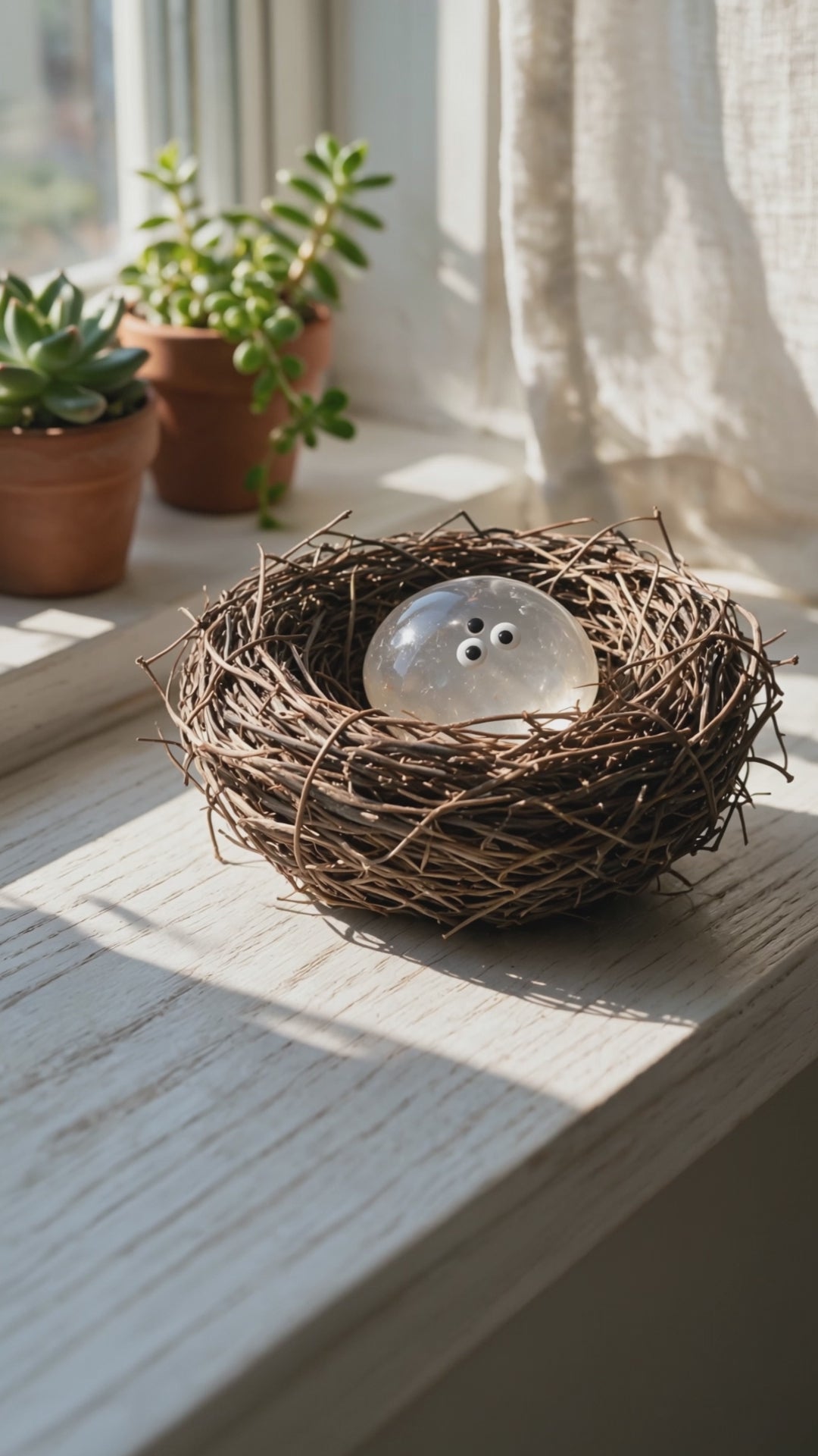 Natural Mini Irregular Crystal Eggs & Bird Nest – Tiny Nature-Inspired Decor