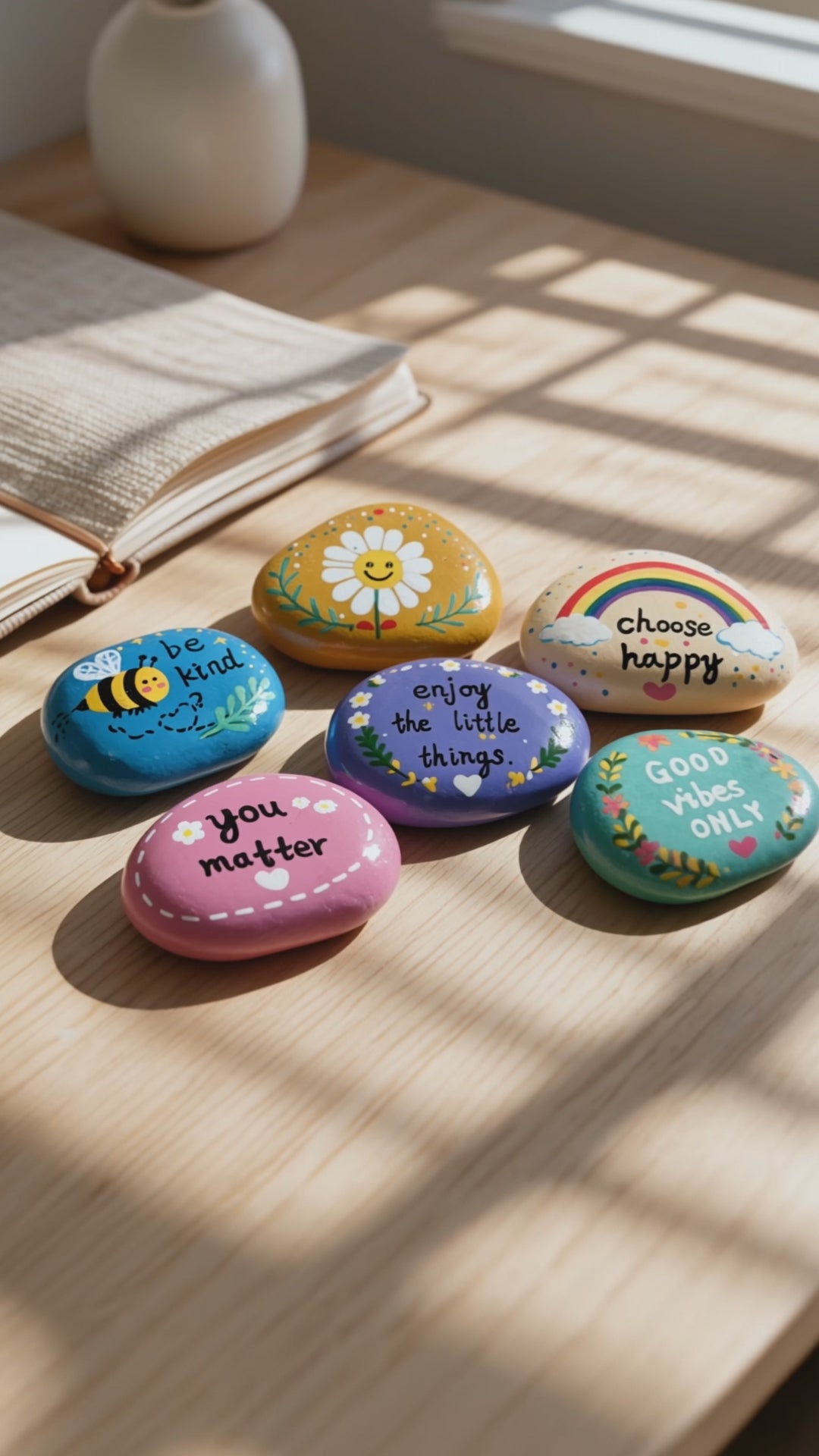 Hand-Painted Message Stones, Set of 6, Inspirational Gift