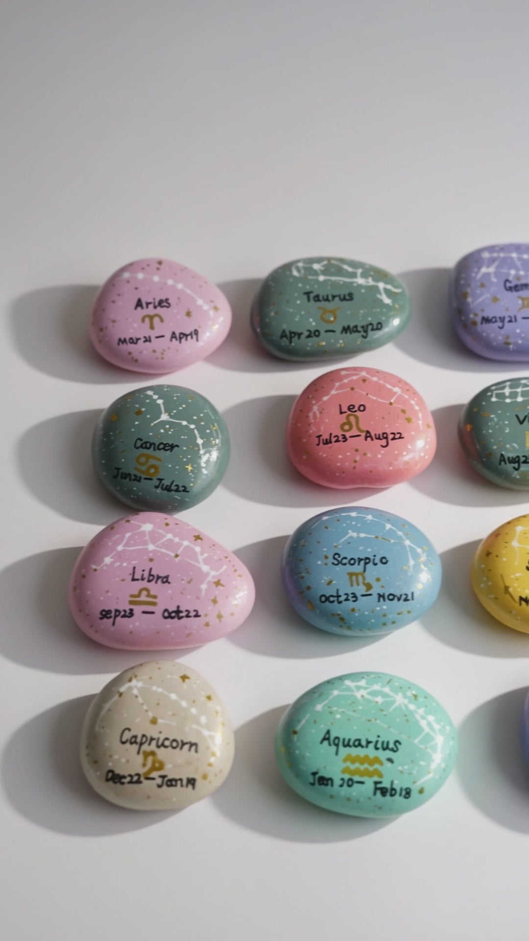 12 Zodiac Hand Painted Stones, Astrology Gifts, Zodiac Sign Decor, Birthday Gift, Celestial Keepsake